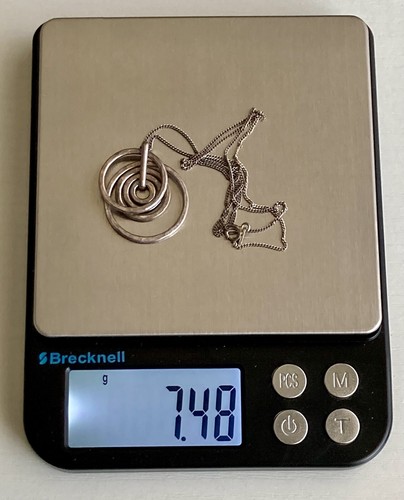 Sterling Silver Solid Round Pendant Curb Chain 18” Necklace Vintage 925 Signed