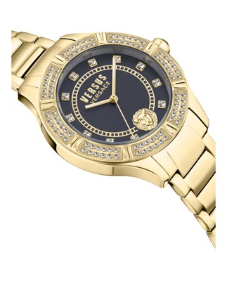 Pre-owned Versace Versus  Womens Canton Road Crystal Gold 36mm Bracelet Fashion Watch