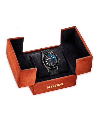 Pre-owned Missoni Mens  Gmt Gun 43mm Strap Fashion Watch