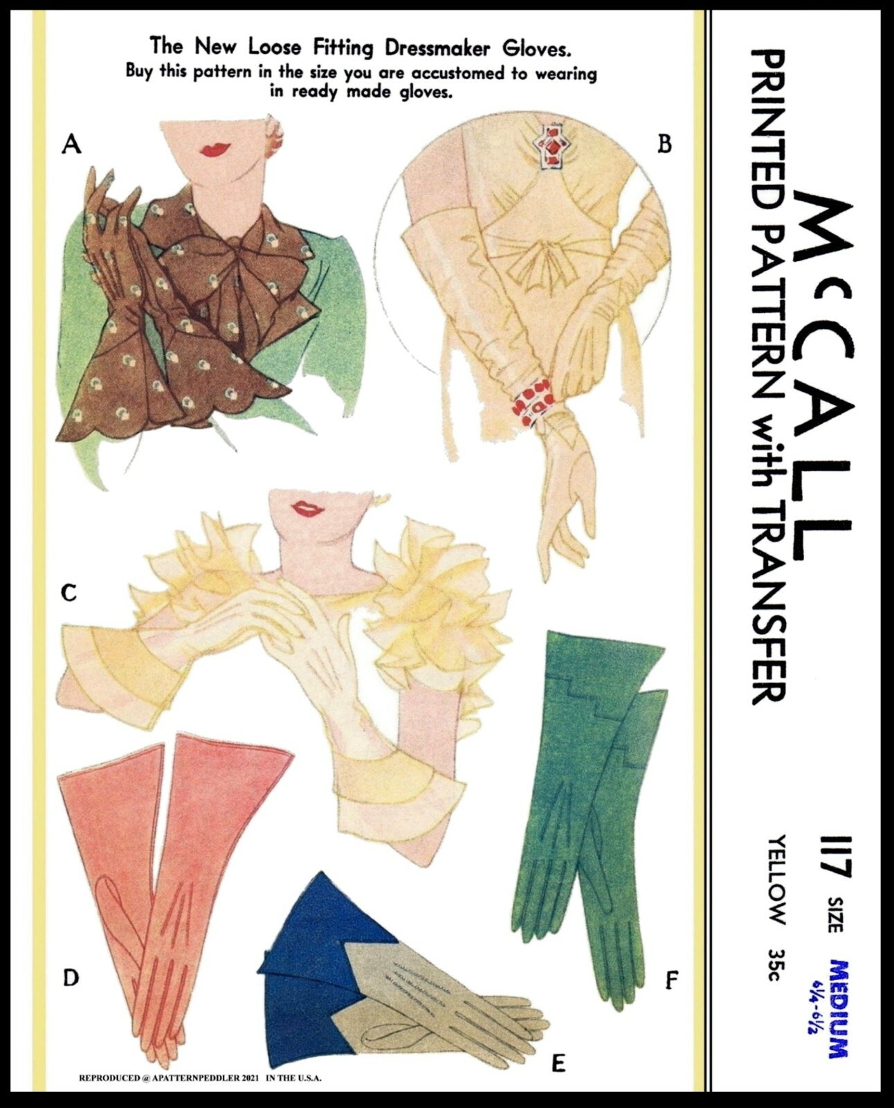 McCall Pattern #117 Women's GLOVES Vintage 30's Fabric Sewin
