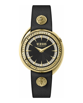 Pre-owned Versus Versace Womens Tortona Crystal Gold 38mm Strap Fashion Watch