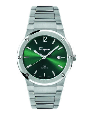 Pre-owned Ferragamo Mens F-80 Stainless Steel 41mm Bracelet Fashion Watch