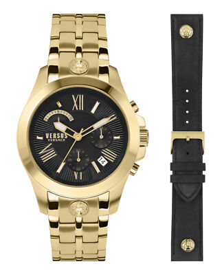 Мужские модные часы Versus Versace Chrono Lion Gold с браслетом 44 мм
