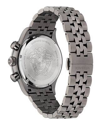Pre-owned Versace Mens Hellenyium Ip Gunmetal 44mm Bracelet Fashion Watch