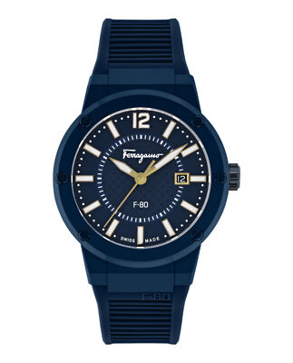 Ferragamo Mens F-80 Blue 44mm Strap Fashion Watch