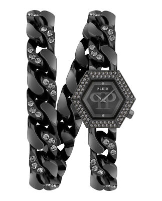 Pre-owned Philipp Plein Womens The Hexagon Black 28mm Bracelet Fashion Watch