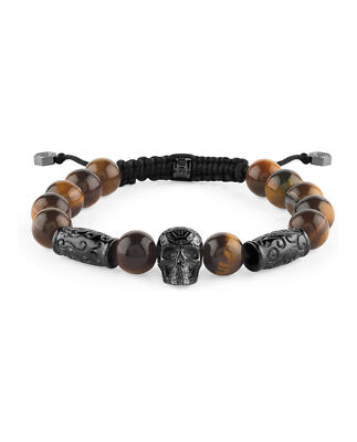 Philipp Plein Mens Plein Elite Tiger Eye Beads Bracelet