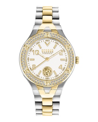 Pre-owned Versus Versace Womens Vittoria Crystal Two Tone 38mm Bracelet Fashion Watch