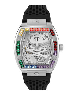 Pre-owned Philipp Plein Mens The $keleton Stainless Steel 44mm Strap Fashion Watch