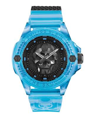 Pre-owned Philipp Plein Mens Wristwatch  Skull Duba Pwwaa0724 Resin Blue