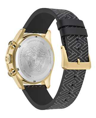 Pre-owned Versace Mens Greca Dome Ip Yellow Gold 43mm Strap Fashion Watch