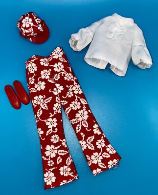 Vintage Barbie Doll Mod Skipper Super Slacks #1736 Red Overalls Pants Shirt Hat