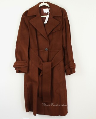 Pre-owned Vince Belted Wool Blend Lined Trench Coat, Mahogany, Large, Msrp $895 In Brown