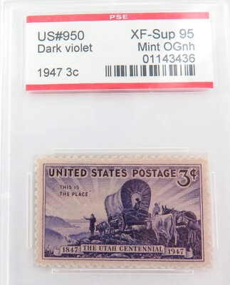 .US STAMP #950 1947 3c DARK VIOLET PSE GRADED XF-SUP 95 MINT OGnh
