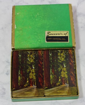 Vintage Playing Cards 2 decks In Original Box Souvenir of Santa Barbara Trees