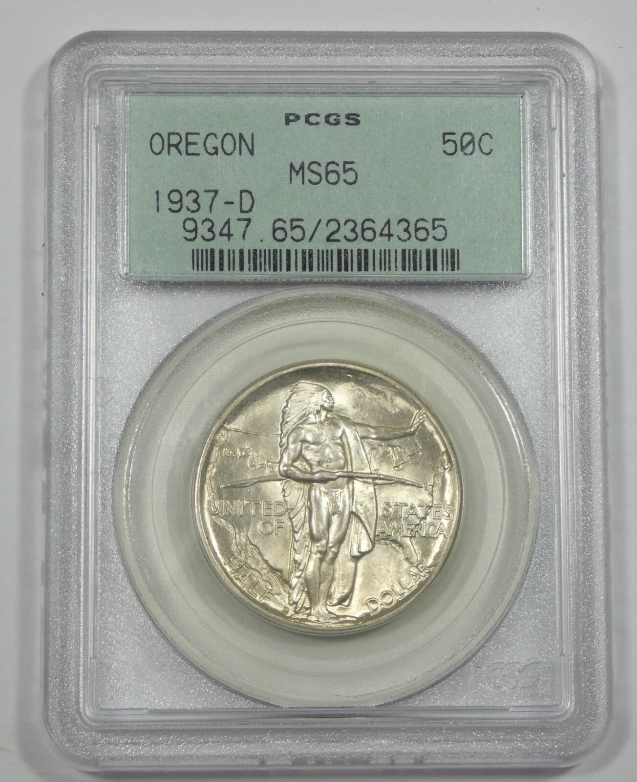希少！オレゴン・トレイル記念コイン 1937-D Oregon Trail Memorial Silver Commem 50c PCGS MS 65