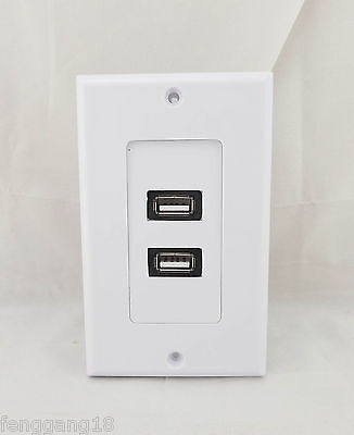 1x Premium Dual 2 Port USB 2.0 Wall Face Plate Panel Socket Charger Outlet Power