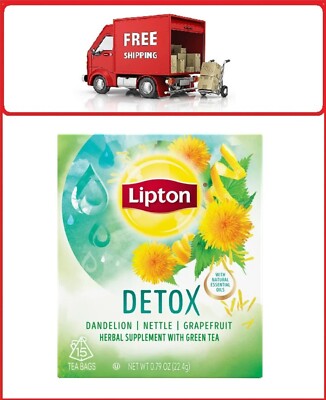 Lipton, Detox Herbal Supplement with Green Tea, Tea Bags, 15 Count Box