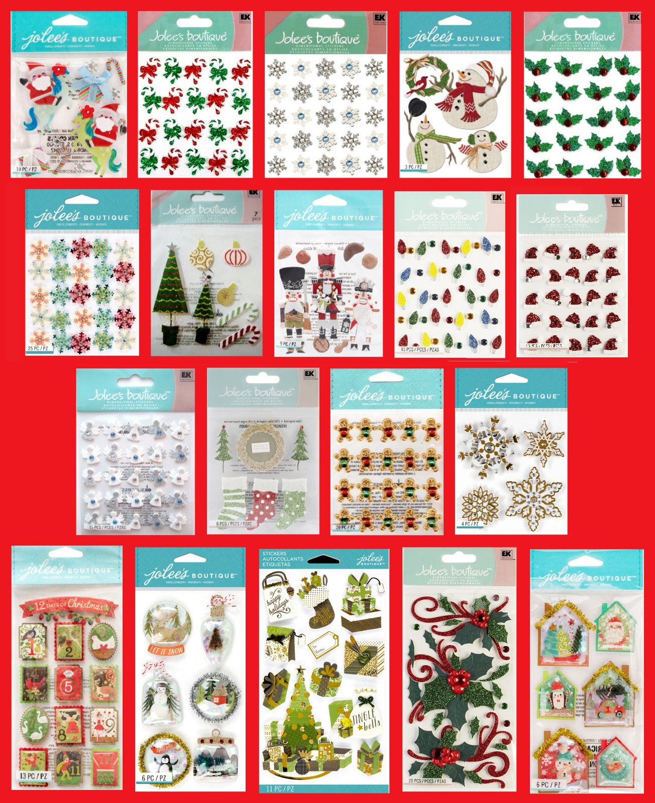 Jolee's CHRISTMAS & WINTER Stickers Snowflakes Nutcrackers Santa Holly Tree Xmas