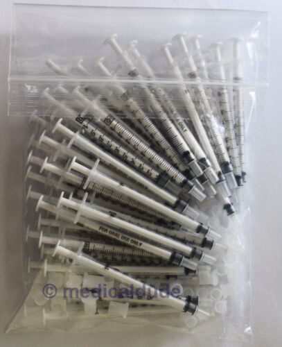 50 Pack Oral Dispensing Syringe 1ml Clear with Tip Cap BD # 305217 
