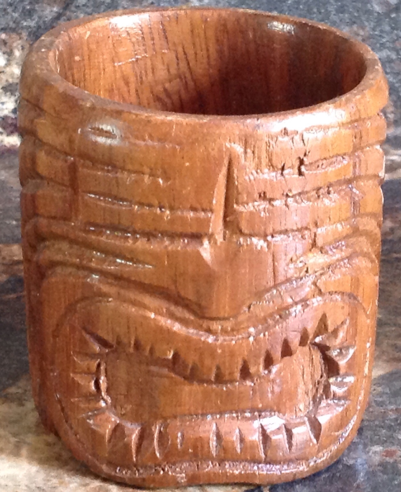 VINTAGE CARVED WOOD SCARY FACE TIKI MUG CUP PHILIPPINES