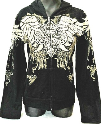 PLATINUM PLUSH FLEUR-DE-LIS EMBELLISHED IN RHINESTONES ZIPPER SWEATSHIRT #1726