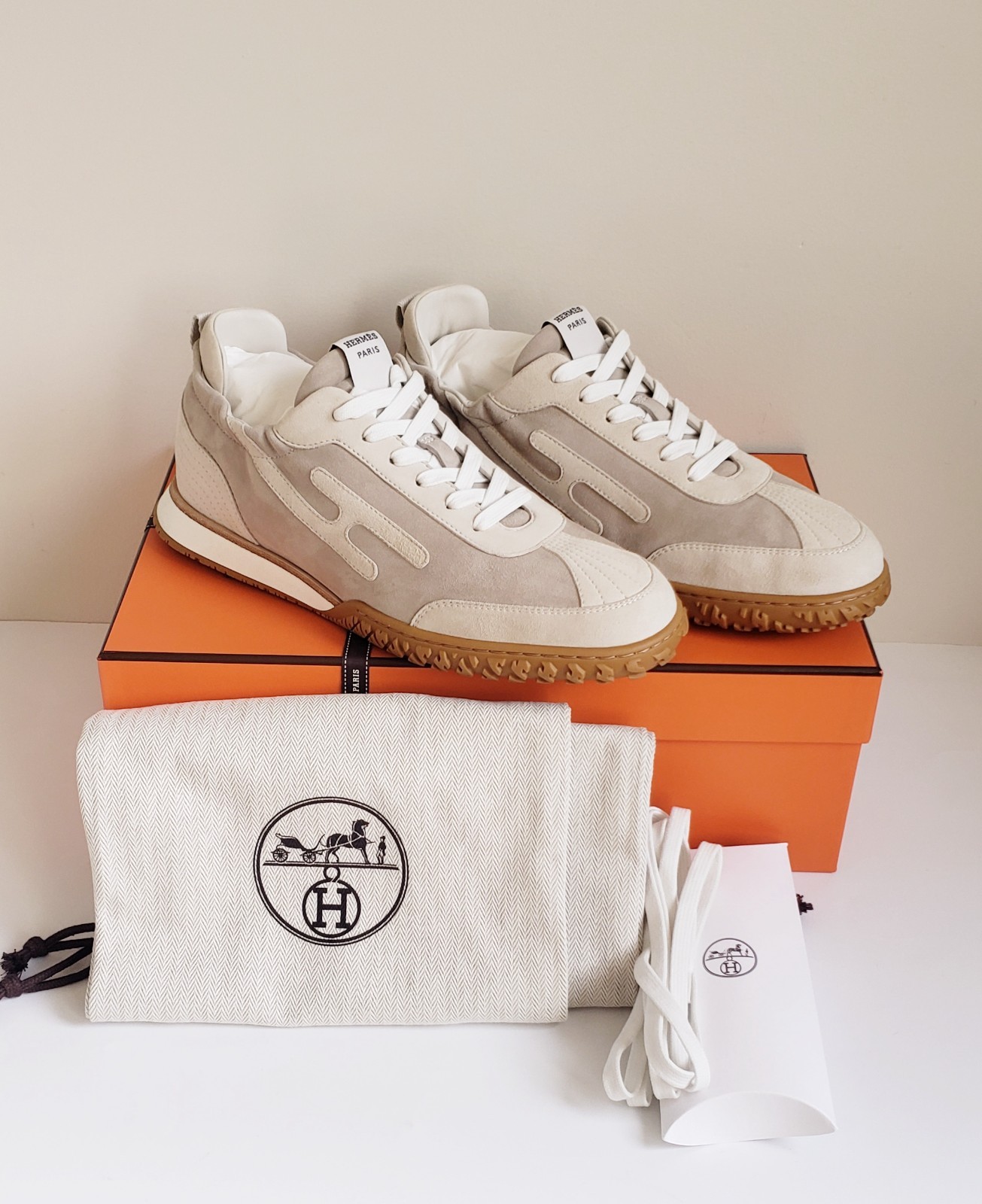 HERMES JET SNEAKERS BEIGE ESQUISSE / GLAISE MENS 41 - USED