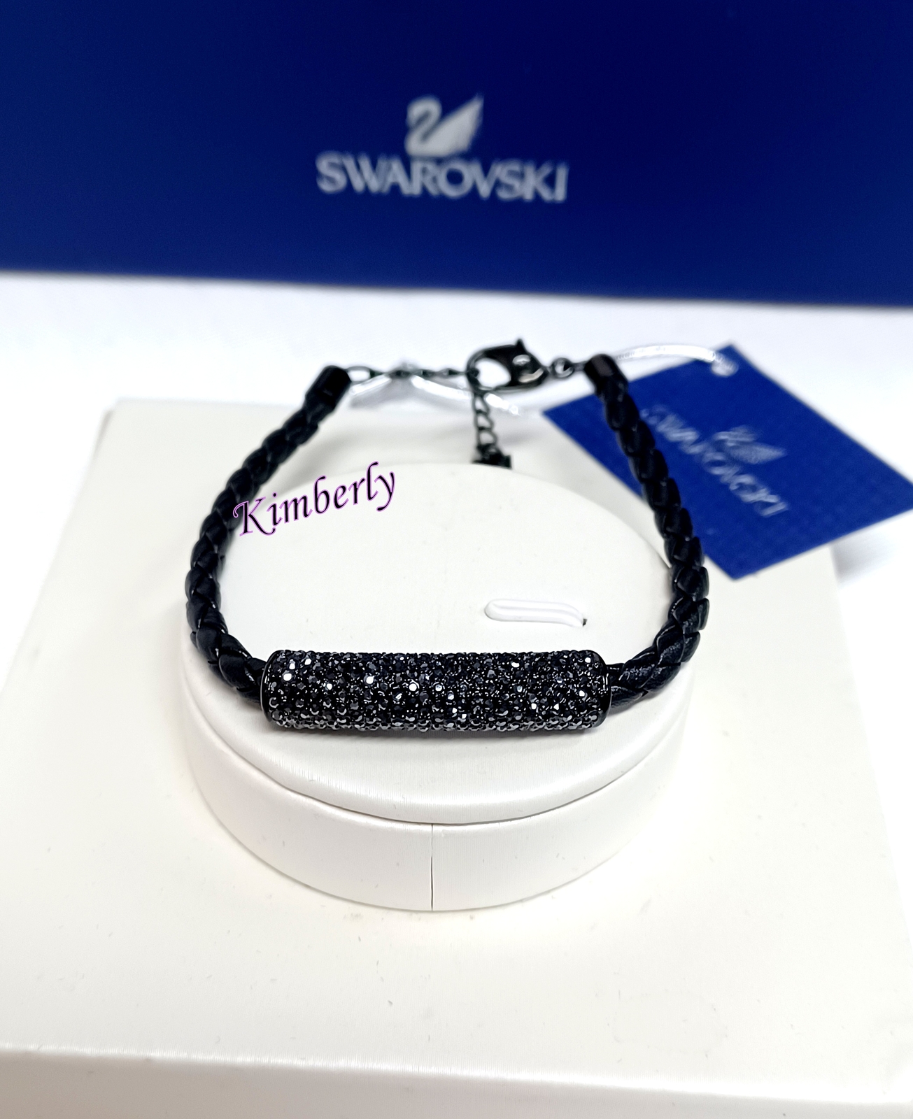SWAROVSKI Tactic ブラック ストーン ブレスレット Swarovski Stone Bracelet Black Braided Leather Dark Crystal
