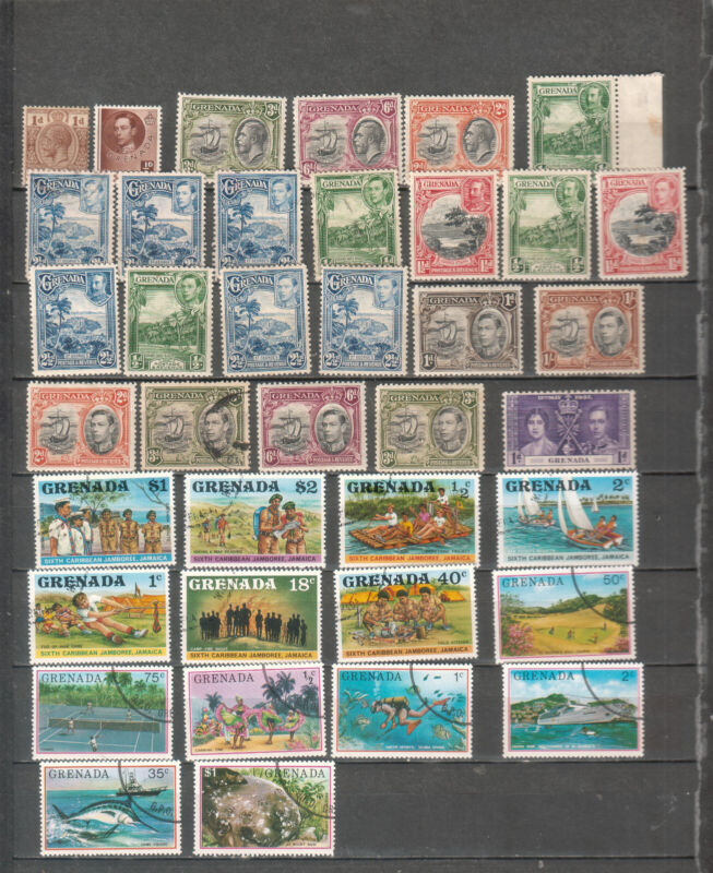 Grenada lot of 38 MH and used stamps cancels dates locations
