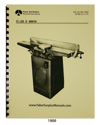 Rockwell 6" Jointer Model 37-220 Later Style Instruct & Parts List Manual #1900