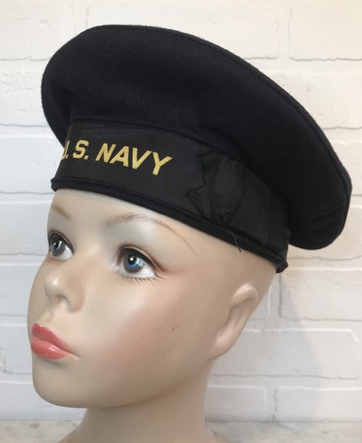 WW2 WW1 USN US Navy Blue Wool Flat Cap Donald Duck Hat NAMED
