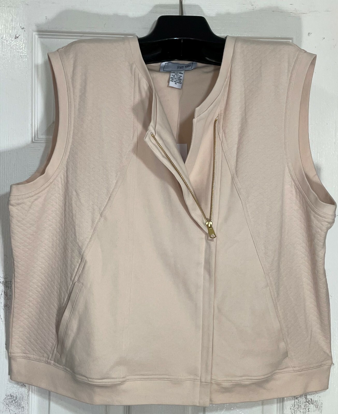 NEW Joan Vass women size 3X quilted vest cotton Spandex front pockets misty rose