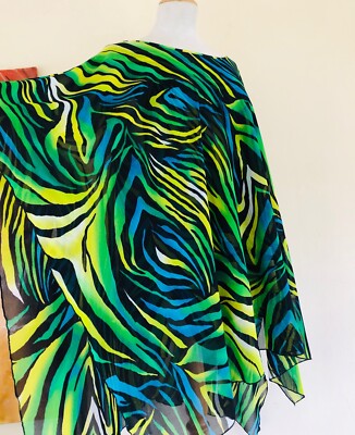 Caroline Rose Sz 1X Animal Print WOW Art Poncho Tunic Top W/ Built in Cami Tank