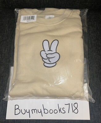Mickey Mouse Peace Sign Pullover Sweatshirt Cream Size L - Sold Out! Disney!