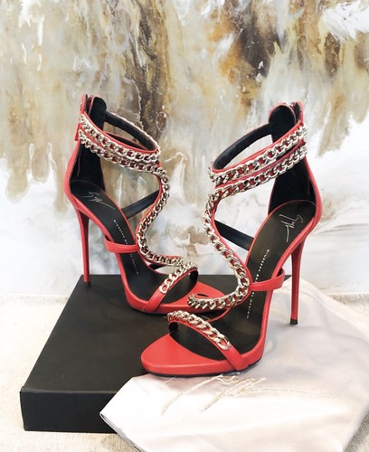Giuseppe Zanotti Red Leather Silver Snake Chain Alien High