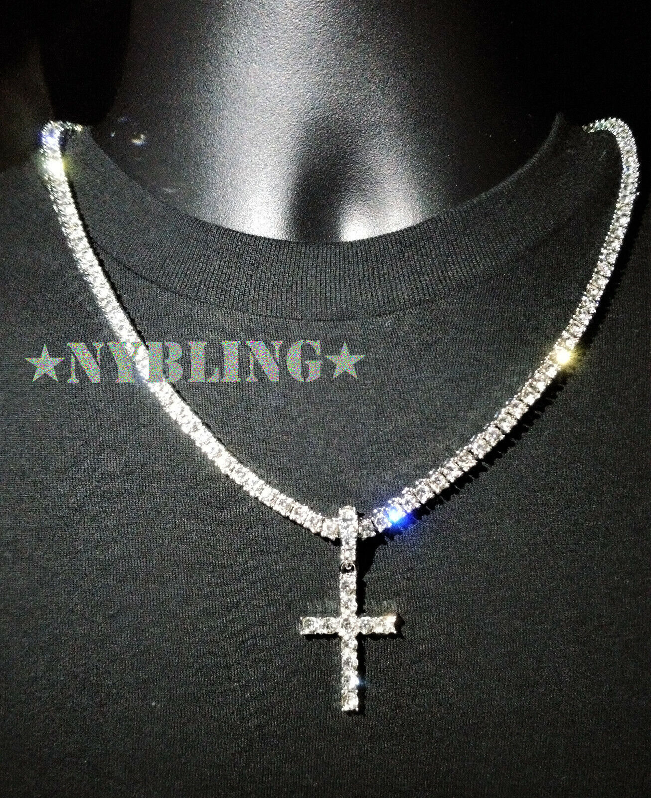 14k Gold Plated Tennis Chain Cross Pendant CZ Choker Necklace ICED Jewelry 5MM 14k Gold Plated Tennis Chain Cross Pendant CZ Choker Necklace ICED Jewelry 5MM