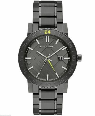 NEW AUTHENTIC BURBERRY THE CITY GUNMETAL DATE WATCH BU9340