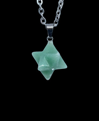 Natural Gemstone Hexagram  Pendant Necklace Jewelry Agate Healing Stone Chakra