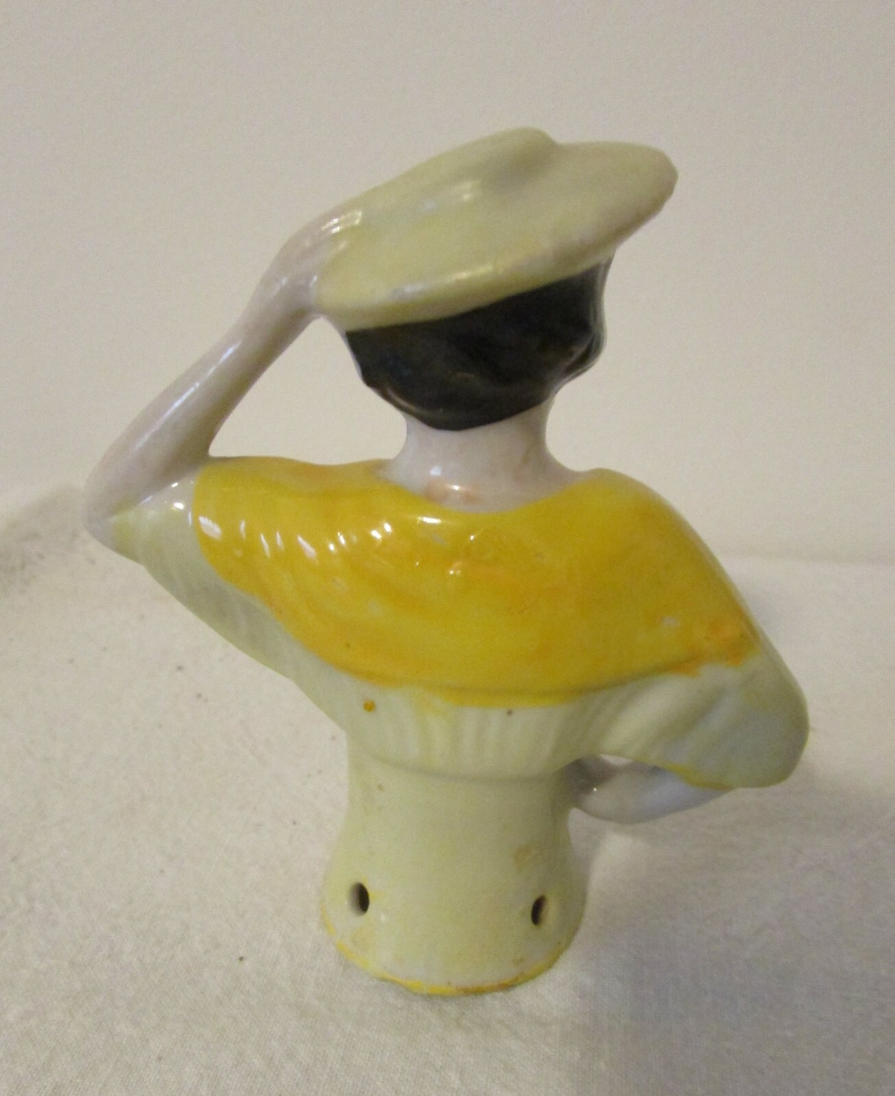 Vintage Art Deco Style Half Doll Porcelain Posed Lady Yellow Hat Japan