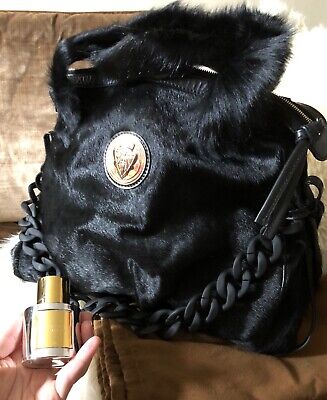 RARE Vintage Gucci Hysteria Hair on Hide Black Fur Tote Satchel Bag