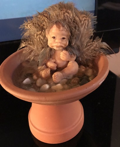 Ooak Fantasy Sculpture. Baby Aletta In Birdbath