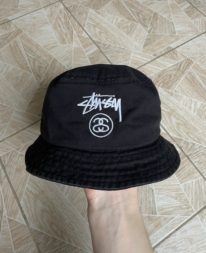 90s old stussy nylon ￼bucket hat black Vintage Stussy Spell Out Logo Bucket Hat - Etsy