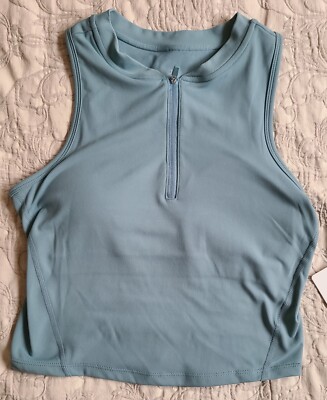 NWT WOMEN'S DANSKIN SMOKE BLUE STRETCH CROPPED ZIP TANK SIZE PETITE S