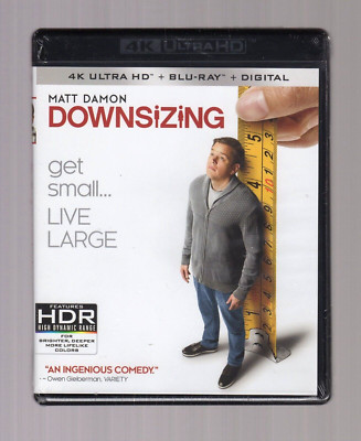 DOWNSIZING 2-DISC 4K UHD + BLURAY MATT DAMON - FREE BOXED SHIPPING NO SLIP NEW!