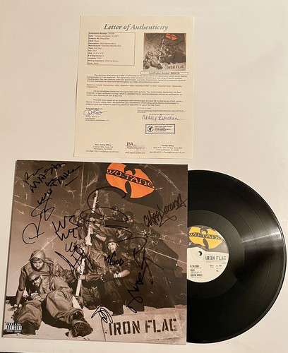 WU TANG CLAN HAND SIGNED IRON FLAG VINYL ALBUM LP WITH JSA