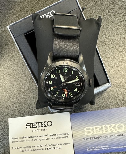 Pre-owned Seiko 5 Sport's Field Gmt Automatic Ssk025 Leather Strap Watch Made In Japan