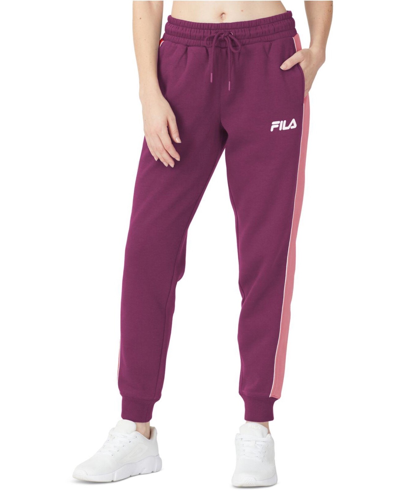 Fila Women's Mid-Rise Colorblock Fleece Jogger Pants Mauve