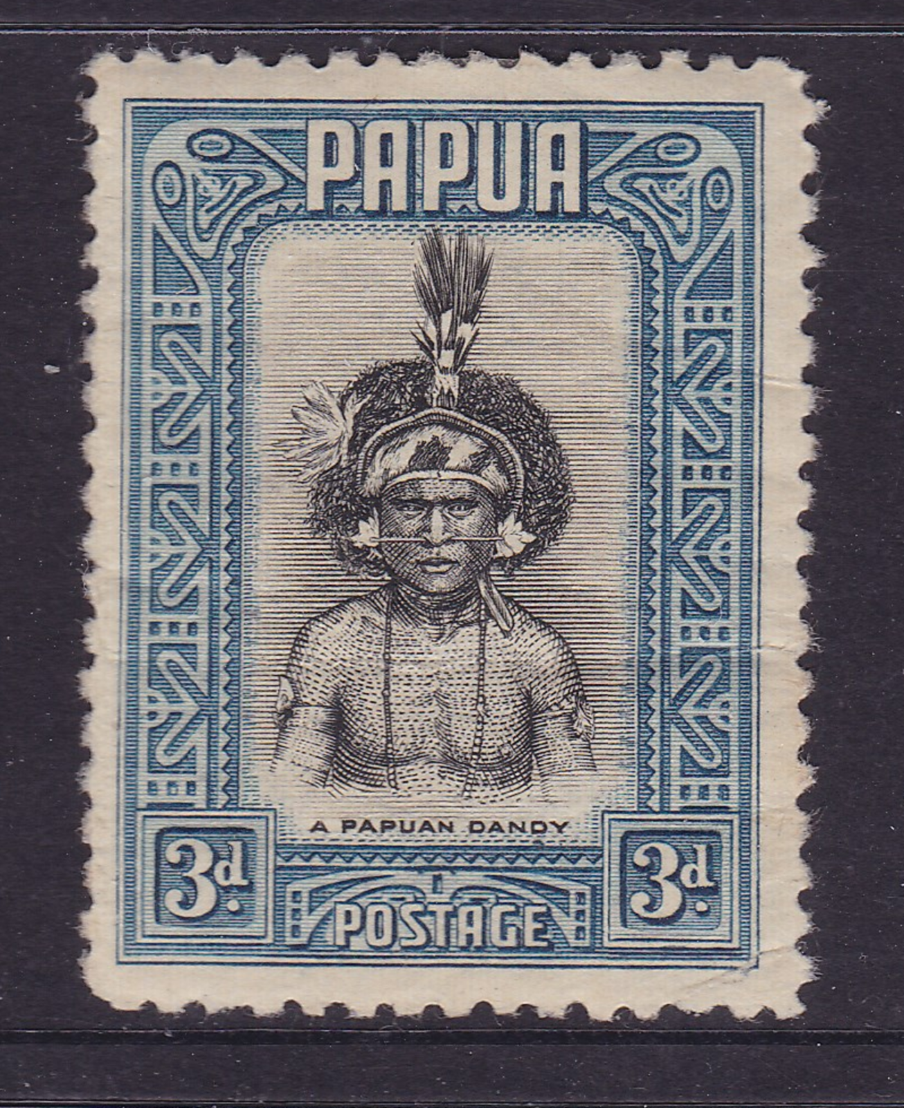 PAPUA 1932 3d Black & Blue A PAPUAN DANDY MINT/MH SG 134 (SD54)