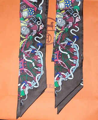 HERMÈS Pair of Twillies 100% Silk NIB La Folle Parade
