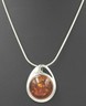 Amber & 925 Sterling Silver Pendant & Snake Chain Necklace Fine Jewellery -2.JPG